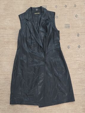 Calvin Klein Black Faux Leather Double-Breasted Sleeveless Vest